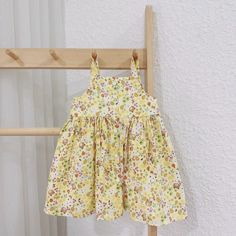 Váy hai dây hoa nhí chất thô lụa cho bé gái 8-18kg