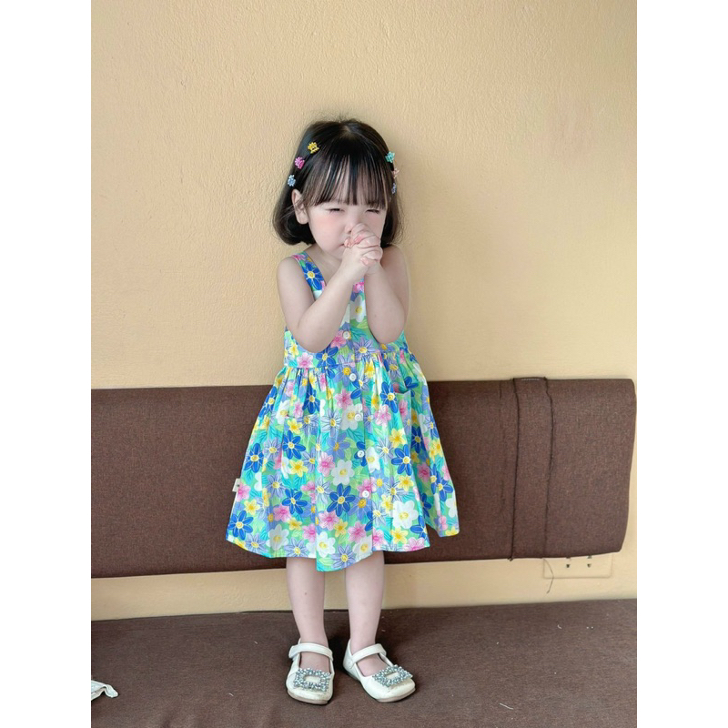 Váy hai dây hoa nhí chất thô lụa cho bé gái 8-18kg