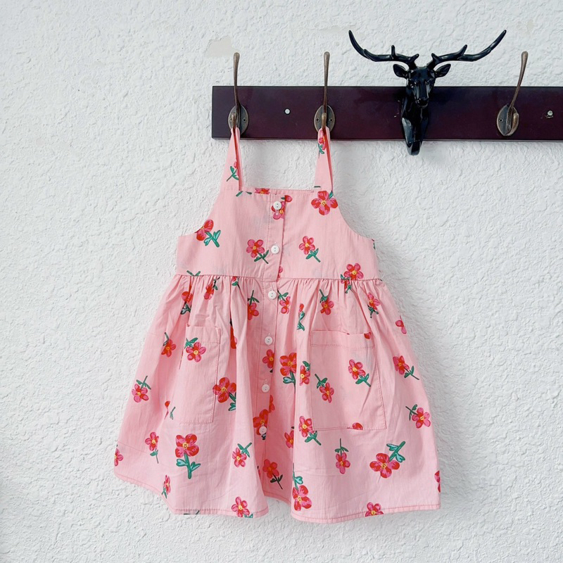 Váy hai dây hoa nhí chất thô lụa cho bé gái 8-18kg