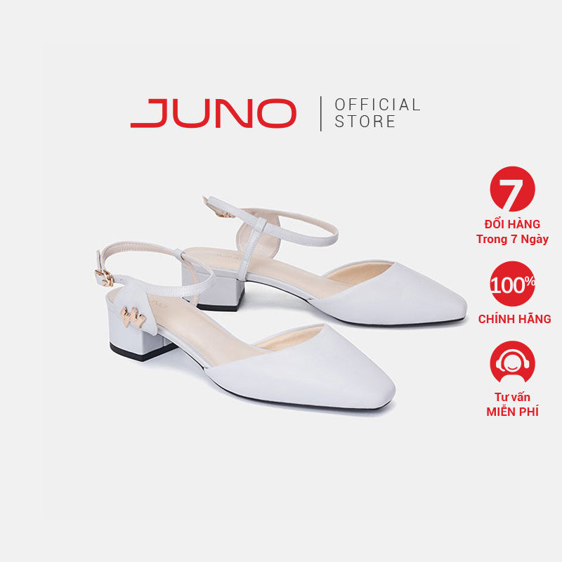 Giày Búp Bê Nữ 3cm Thời Trang JUNO Mũi Nhọn Trang Trí Logo Cách Điệu BB03110