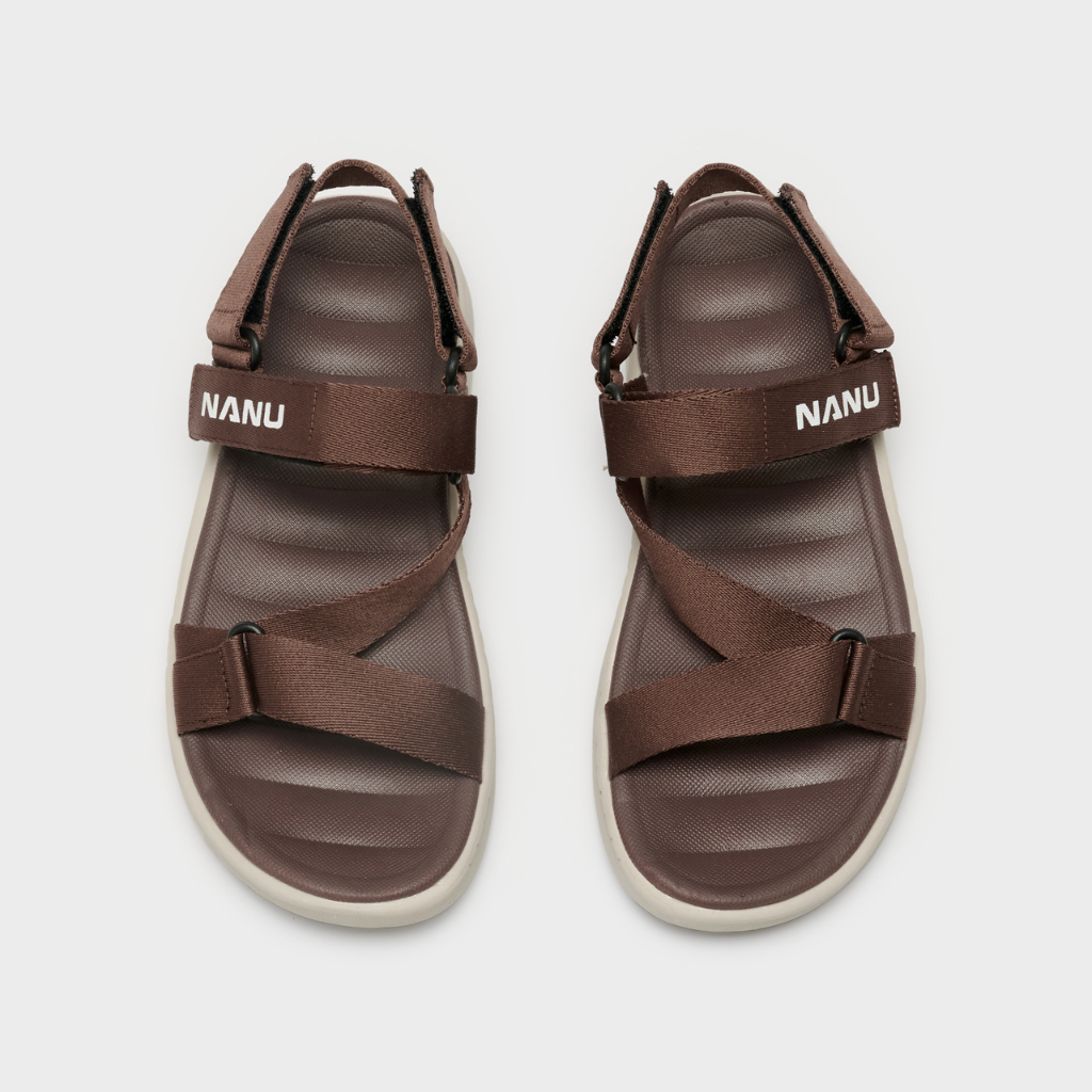 Giày Sandal Nam Nữ Nanu 08 quai chéo Coffee White