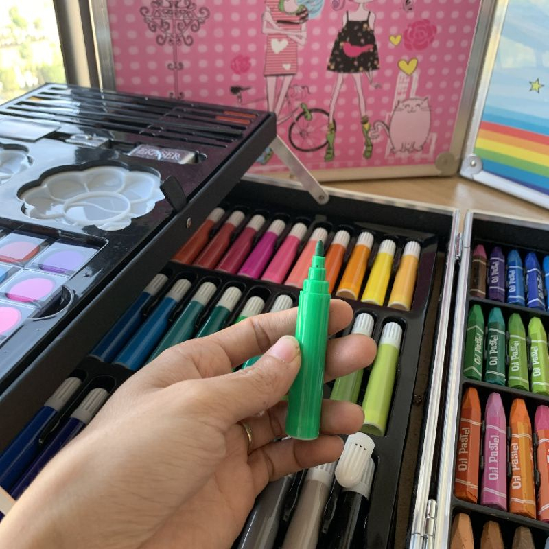 Bộ bút màu đa năng 145 chi tiết làm quà tặng sinh nhật cho bé, hộp màu vẽ đa năng