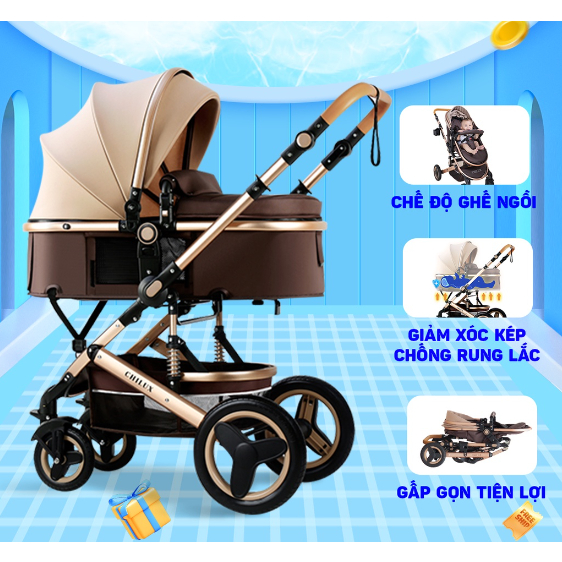 Xe đẩy cho bé Chilux V1.6- 9 tính năng tiện dụng cho mẹ và bé - có thể gấp gọn