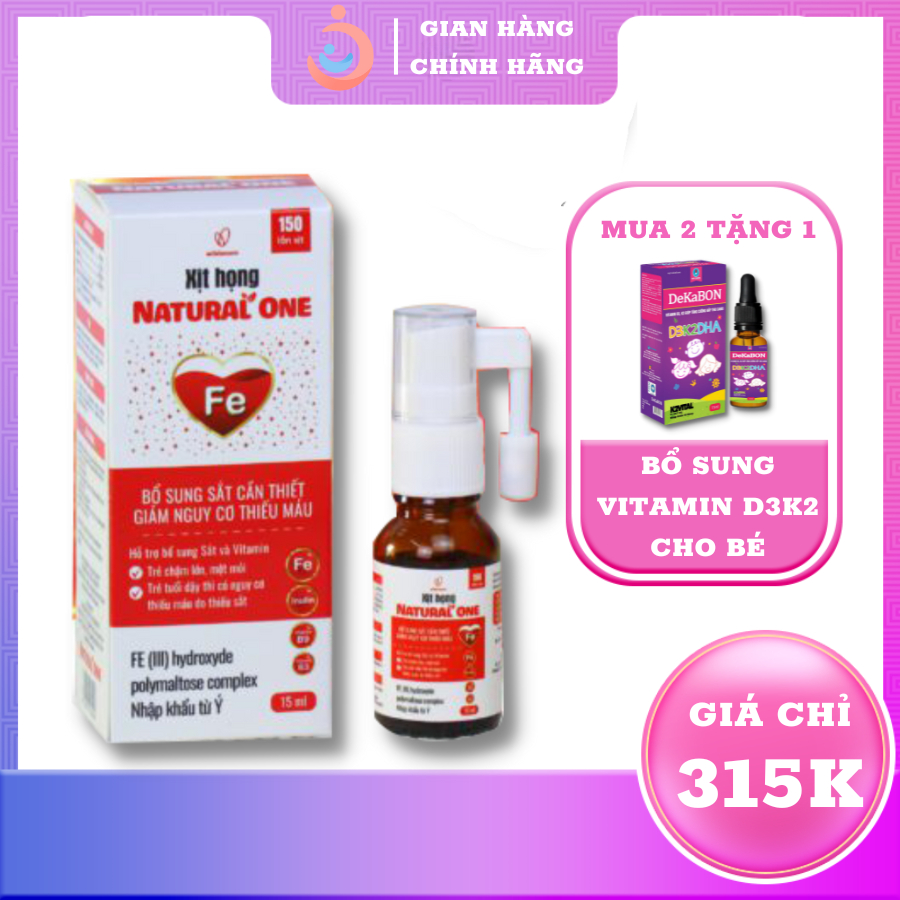 Natural One Fe, Bổ sung sắt và vitamin dạng xịt giảm nguy cơ thiếu máu do thiếu sắt, tăng sức đề kháng lọ 15ml