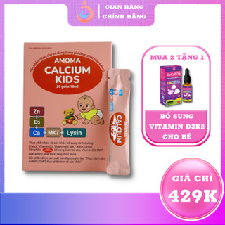 Canxi cho bé Amoma CalciumKids hộp 20 gói bổ sung canxi, vitamin D3 ,canxi hữu cơ giúp trẻ chắc xương tăng chiều cao