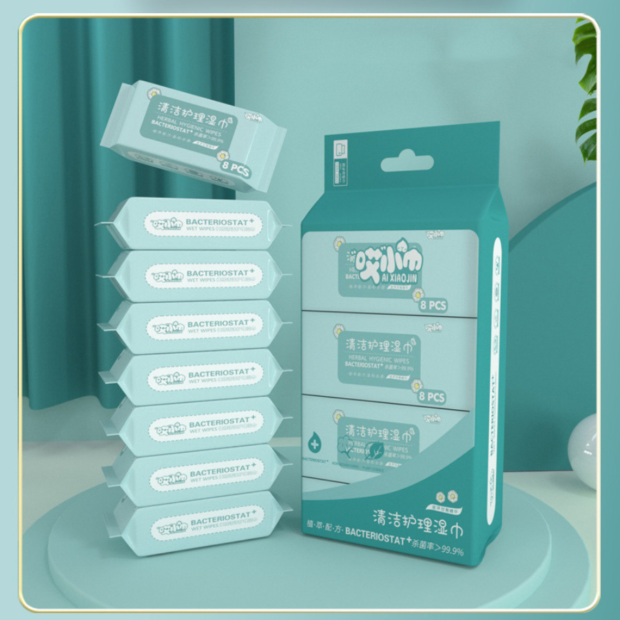 Khăn giấy ướt bỏ túi nhỏ gọn tiện lợi đi chơi dùng 1 lần bịch 8 gói mini – HL40