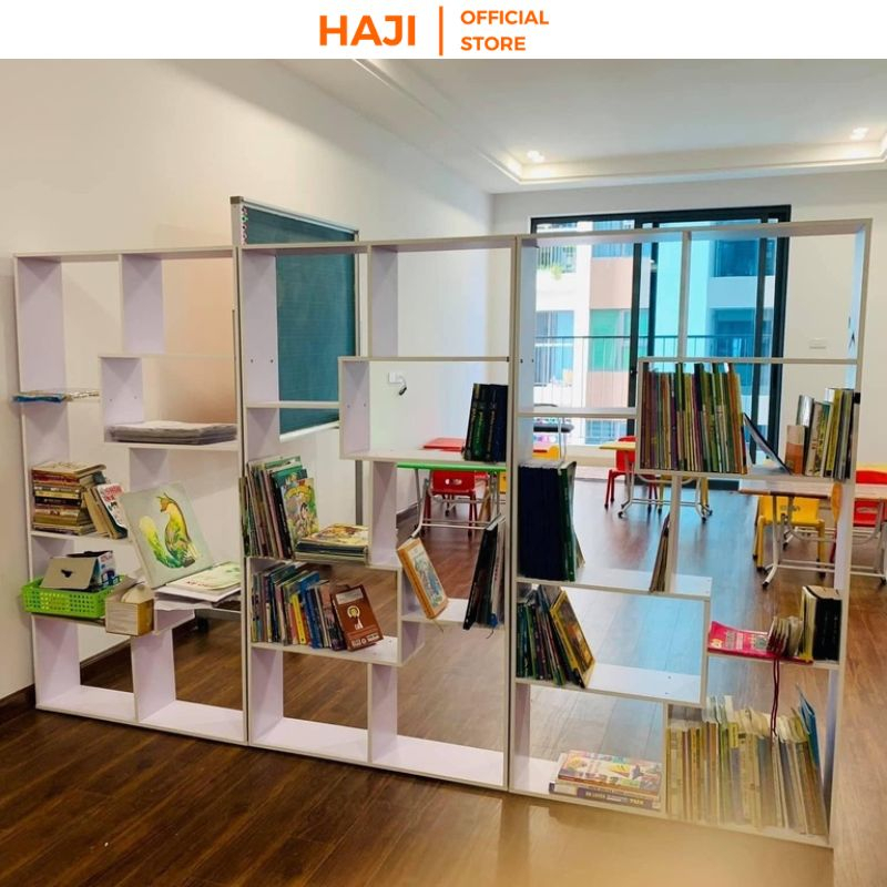 Kệ sách, kệ trang trí gỗ để sàn tháo lắp chống ẩm chịu tải trọng tốt thương hiệu HAJI