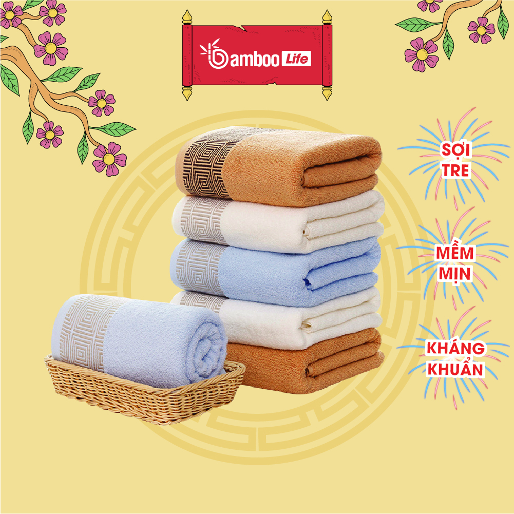 Khăn tắm, khăn tắm lớn, Bamboo Life chất liệu sợi tre hàng chính hãng BL046 140x70cm mềm mại siêu thấm hút kháng khuẩn