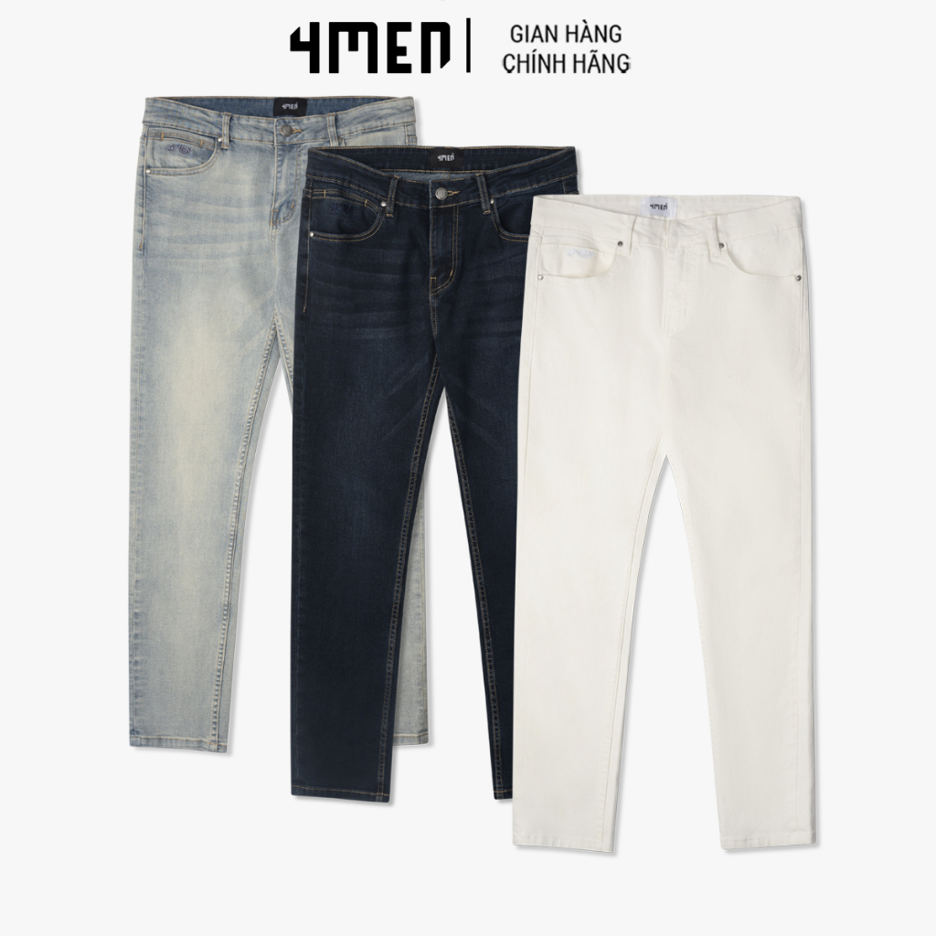 Quần Jeans Nam Wash Wave Form Slimfit 4MEN QJ085 ôm vừa vặn, tôn dáng, khóa kéo kèm nút, eo bản thấp, vải mềm co giãn