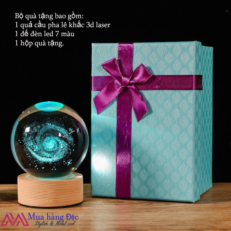 Quà Tặng Độc 🎁 🎁 🎁 Bộ Quả Cầu Pha Lê Galaxy 3D LED Dải Ngân Hà