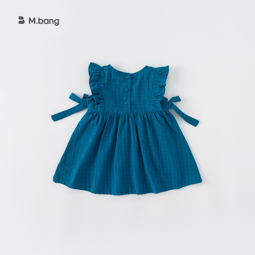 Váy bé gái babydoll bèo xanh navy thô cotton Mbang