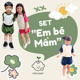 Bộ áo phông đáp tay quần cộc bé trai bé gái