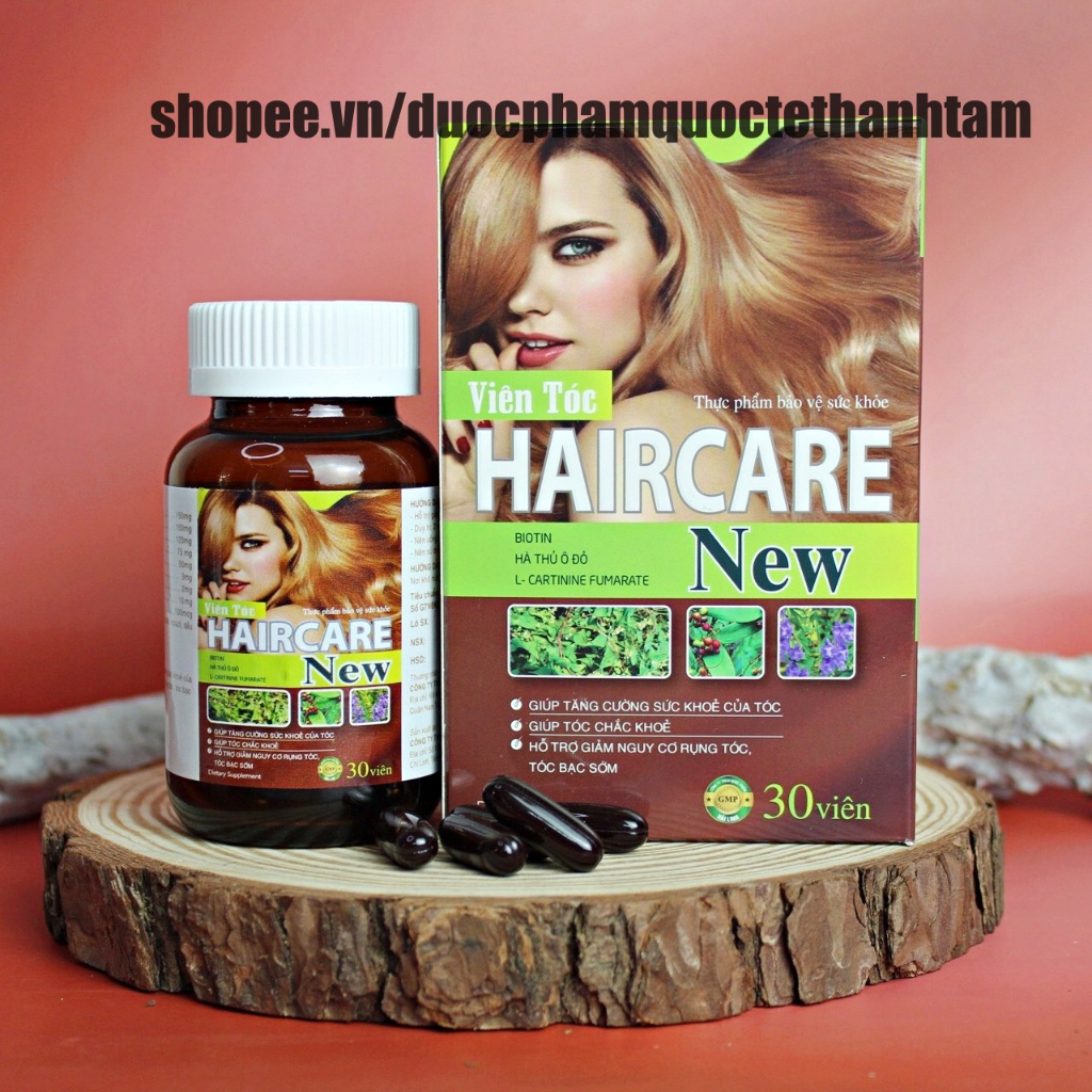 Viên bổ tóc HairCare New bổ sung hà thủ ô,biotin giúp mọc tóc, tóc chắc khoẻ, giảm rụng tóc, bạc tóc - Hộp 30 viên