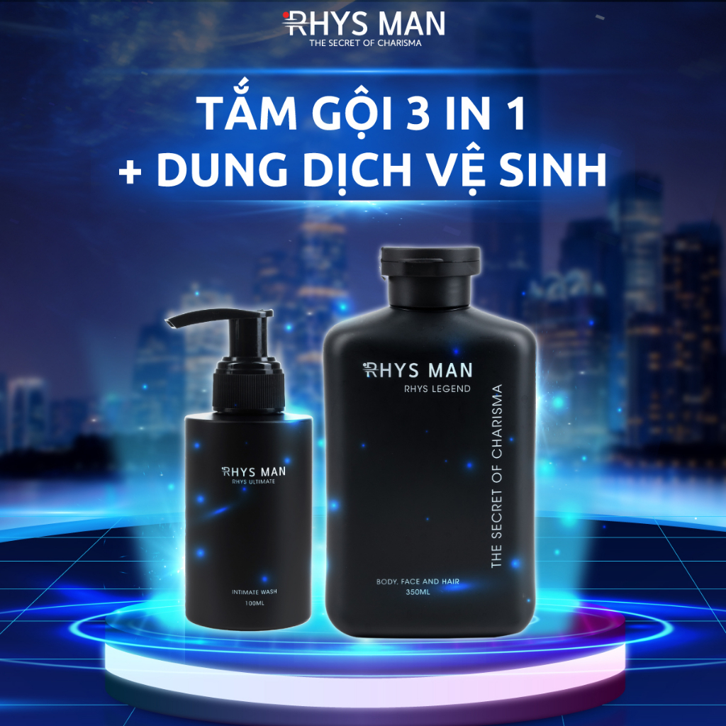 2 Chai Lẻ - Sữa tắm gội nam 3in1 Legend 350ml &amp; Dung dịch vệ sinh nam bạc hà Ultimate 120ml RHYSMAN