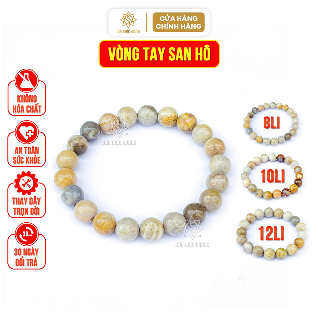Vòng tay san hô hóa thạch đá hoa cúc 100% tự nhiên phong thủy quý hiếm độc đáo Sơn Mộc Hương