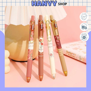 Bút Gel Mura Mực Đen Ngòi 0.5mm Hình Hoa Hồng Phong Cách Retro