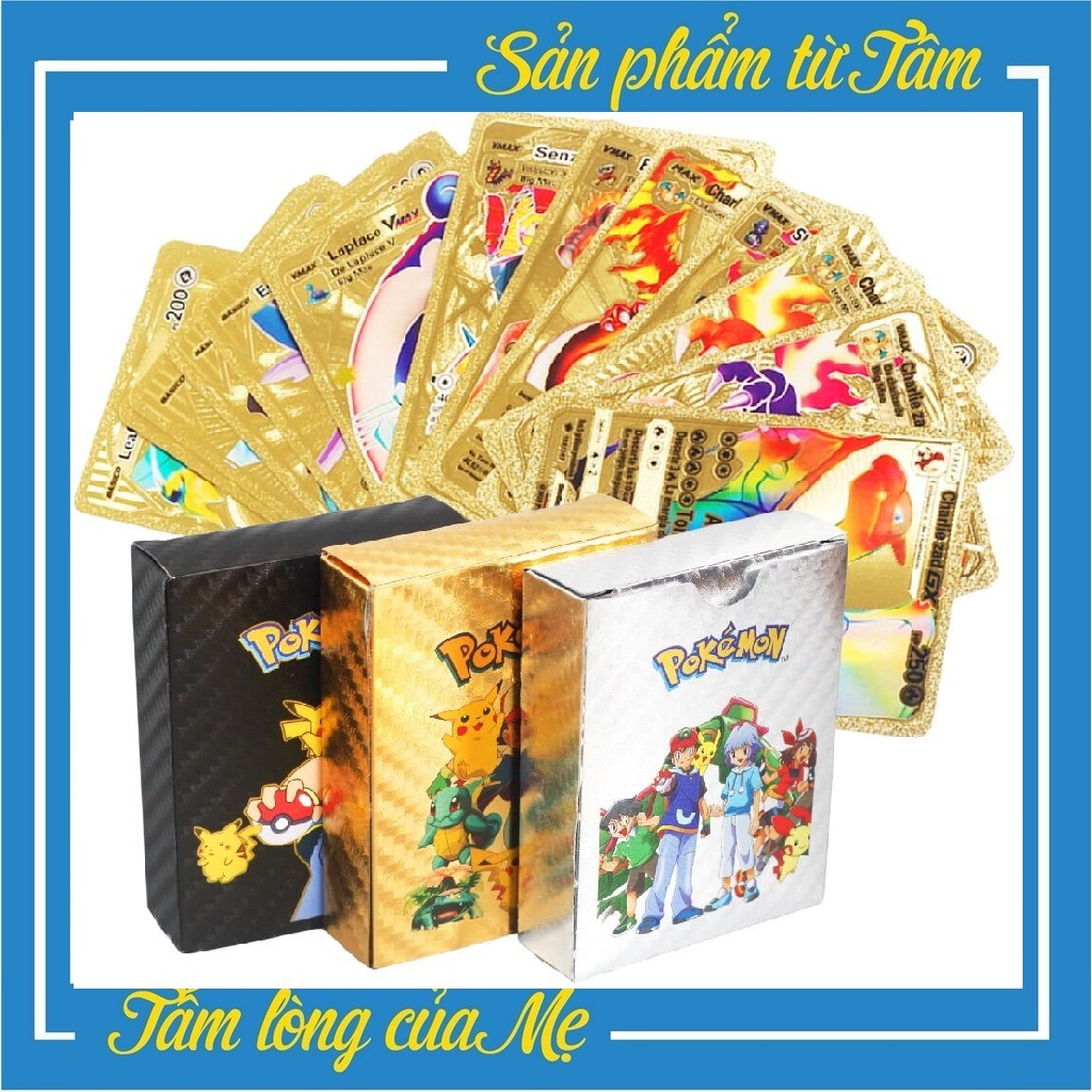 Thẻ Bài Pokemon Kim Loại Vàng - Bạc - Đen Siêu Xịn Sò 27 Lá Không Trùng Mẫu