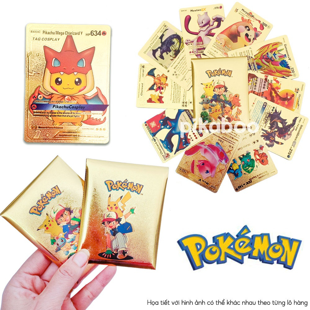 Thẻ Bài Pokemon Kim Loại Vàng - Bạc - Đen Siêu Xịn Sò 27 Lá Không Trùng Mẫu