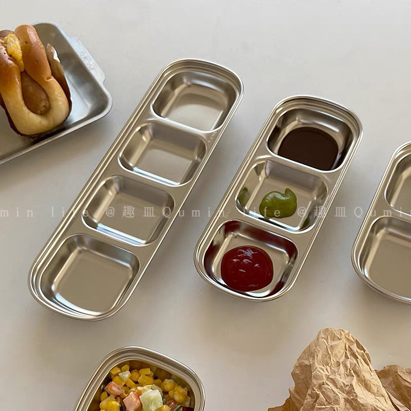 Đĩa đựng nước chấm chia ngăn chất liệu inox không gỉ