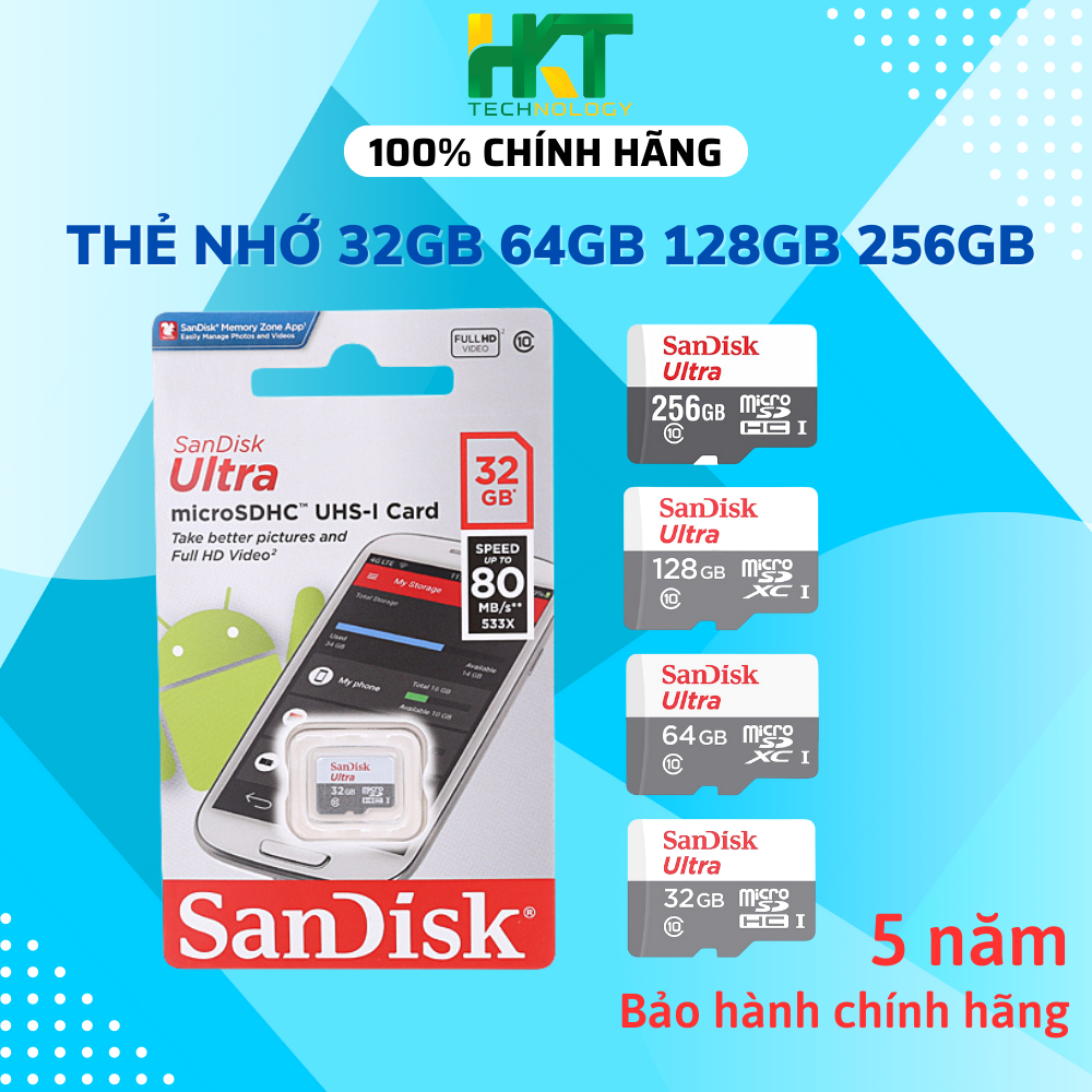 Thẻ Nhớ MicroSDHC SanDisk Ultra 32GB 64GB 128GB 256GB - HKT STORE