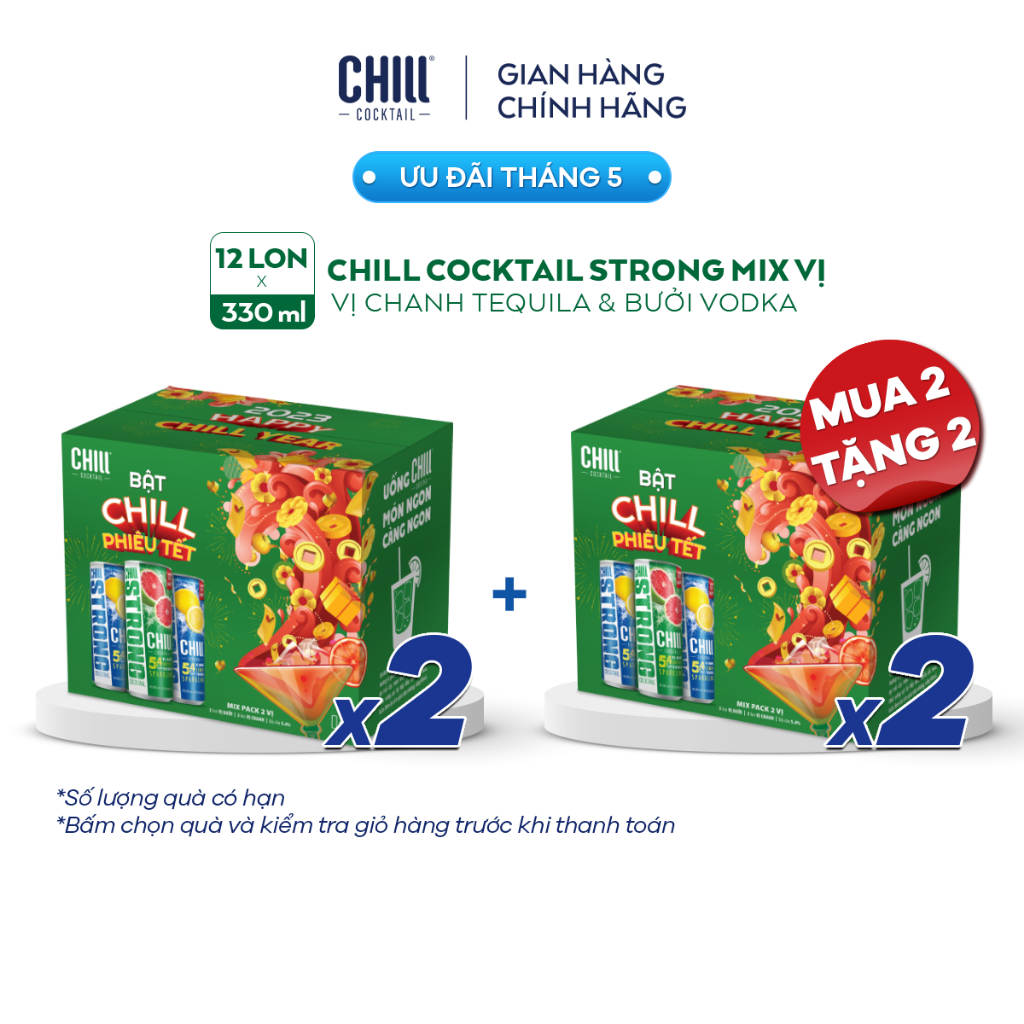 Combo 2 thùng 6 lon Chill Cocktail Strong mix vị Chanh Tequila & Bưởi Vodka (12 lon x 330ml)