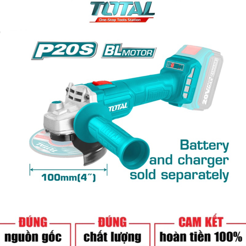 Máy mài góc dùng pin Lithium 20V TOTAL TAGLI20107 (Không kèm pin và sạc)