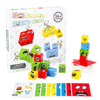 Đồ Chơi Board Game Xếp Hình Lập Phương Thay Đổi Biểu Cảm Bằng Gỗ Theo Mẫu