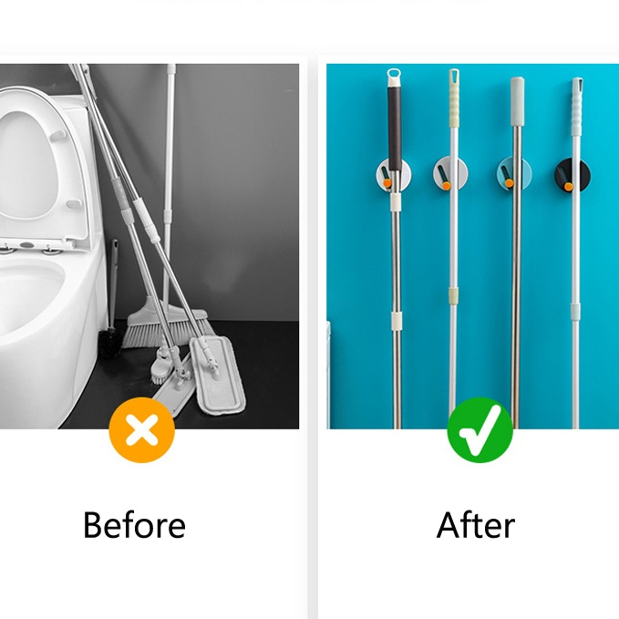 Móc Dán Tường Kẹp Giữ Cây Lau Nhà Kèm Thanh Trượt Tiện Dụng, Móc Treo Chổi Nhựa (TC02)