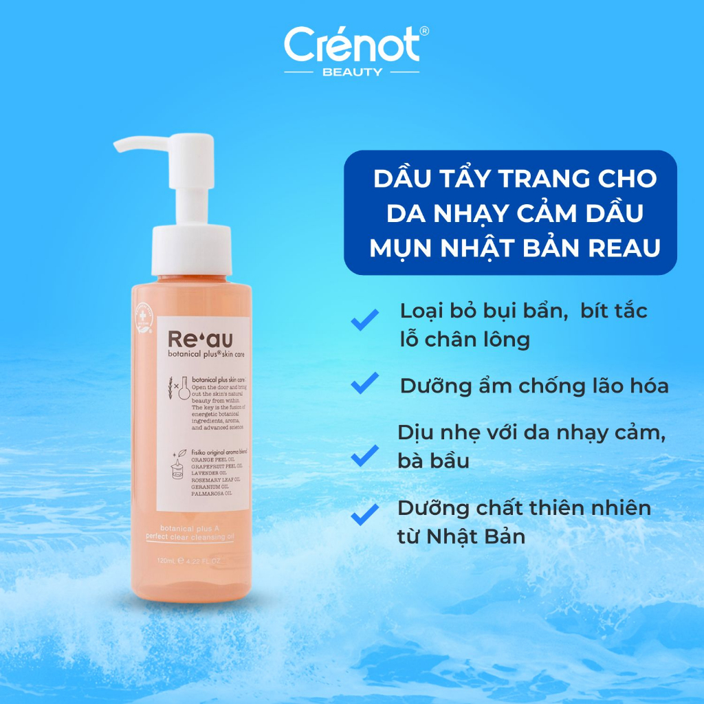 Dầu tẩy trang cho da nhạy cảm dầu mụn Nhật Bản Reau cleansing oil sạch sâu chống lão hóa dưỡng cấp ẩm da khô 120ml