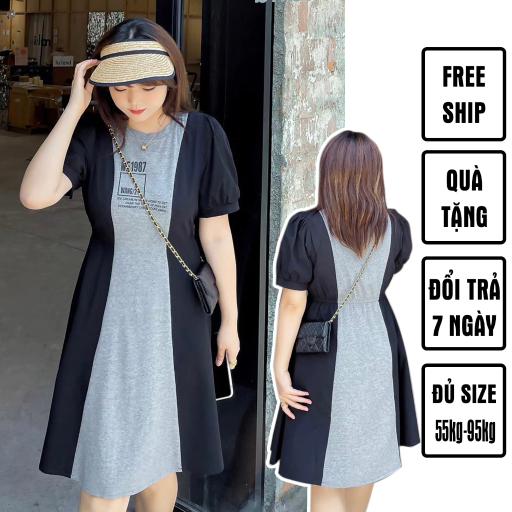 Đầm thun bigsize phối màu( hình video thật )