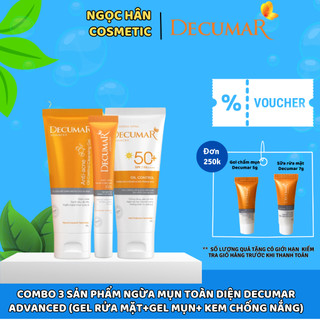 Combo dành cho da mụn Decumar Advanced gồm 1 Gel ngừa mụn, 01 Gel rửa mặt, 01 kem chống nắng - ngochan cosmetic