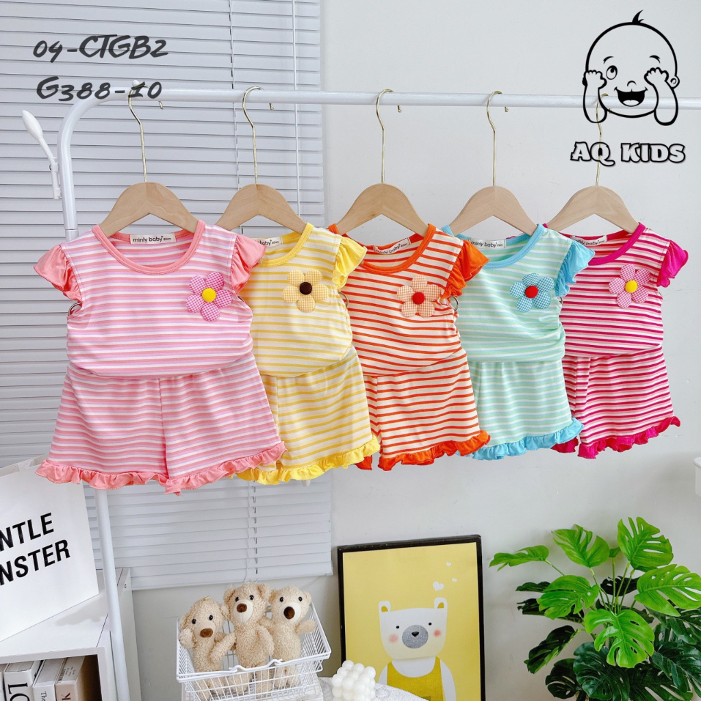 bộ cánh tiên sọc dệt thun lạnh MINLY BABY chất mát co giản tốt dành cho bé gái size từ 6-20kg