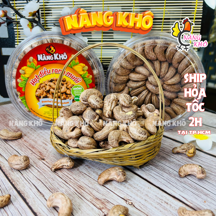 Hạt điều rang muối a cồ xuất khẩu cao cấp xếp hộp (~380 hạt/kg , Giòn ngon) tốt cho người ăn kiêng từ Nàng Khô