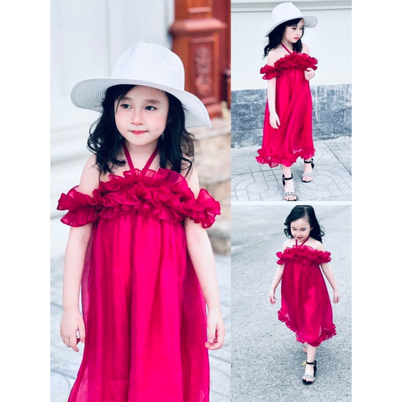 Váy cổ yếm dáng maxi đi biển cực đẹp cho bé gái (10-30kg)