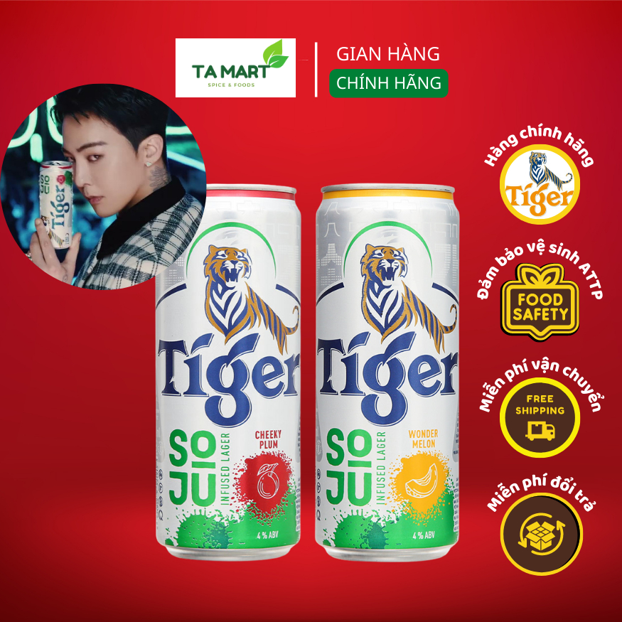 Bia Tiger Soju vị Mận và vị Dưa Lưới lon 330ml - Tiger beer soju Wonder Melon &amp; Cheeky Plum 330ml