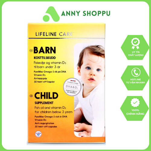 Dầu cá kim cương LIFELINE CARE BARN, Dầu cá cho bé, DHA, viên dầu cá, vitamin D3, bổ sung Omega 3, giúp bé thông minh