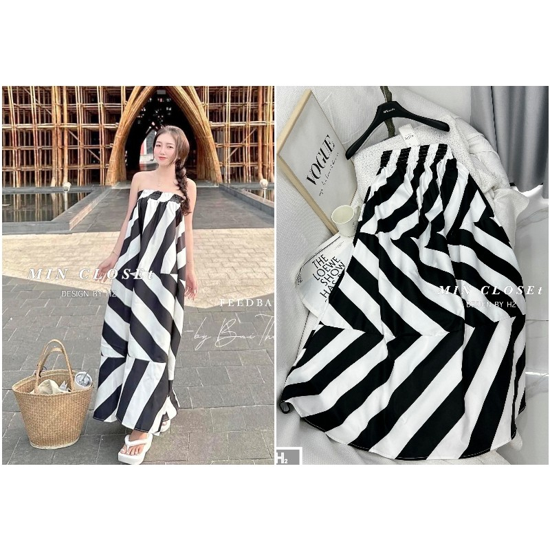 🔥 VÁY MAXI QUÂY KẺ CHUN NGỰC - 𝙈𝙄𝙉 𝙎𝙏𝙐𝘿𝙄𝙊 🔥 (ảnh thật cận chất)