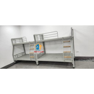 Giường sắt 2 tầng  2 màu kem và hồng hộp vuông kích thước 1M2 X 1M4 sắt 4x8
