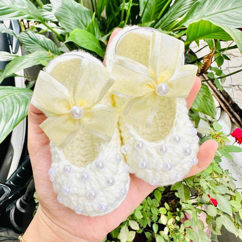 Giày búp bê len đan handmade đính nơ cho bé gái - Riokids G1
