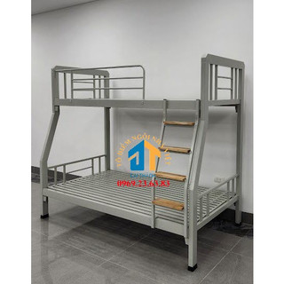 Giường sắt 2 tầng hộp vuông kích thước 1M2 X 1M6 sắt 4x8 2 màu kem và xám