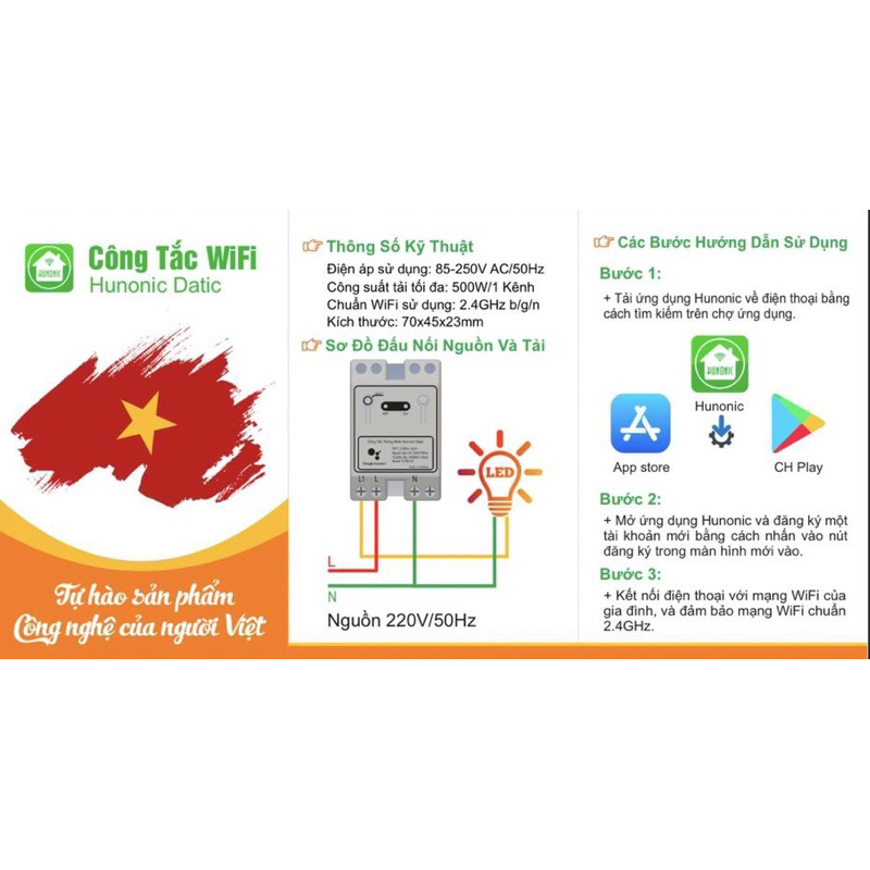 CÔNG TẮC THÔNG MINH WIFI HUNONIC DATIC ĐIỀU KHIỂN TỪ XA