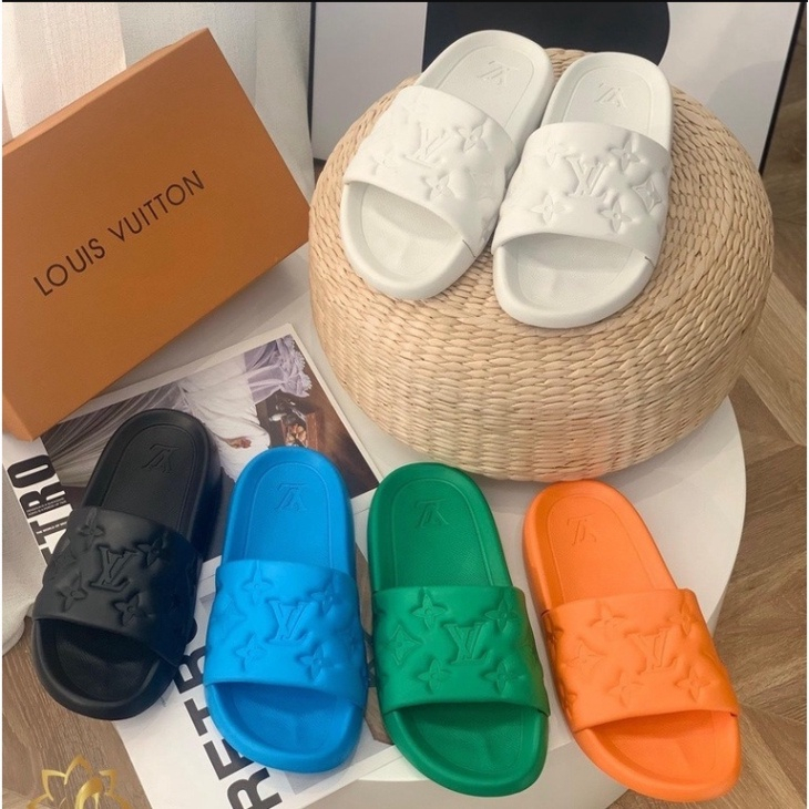 Dép quai ngang thời trang nam nữ Louis vuitton hai màu trắng đen,Full size 38/42