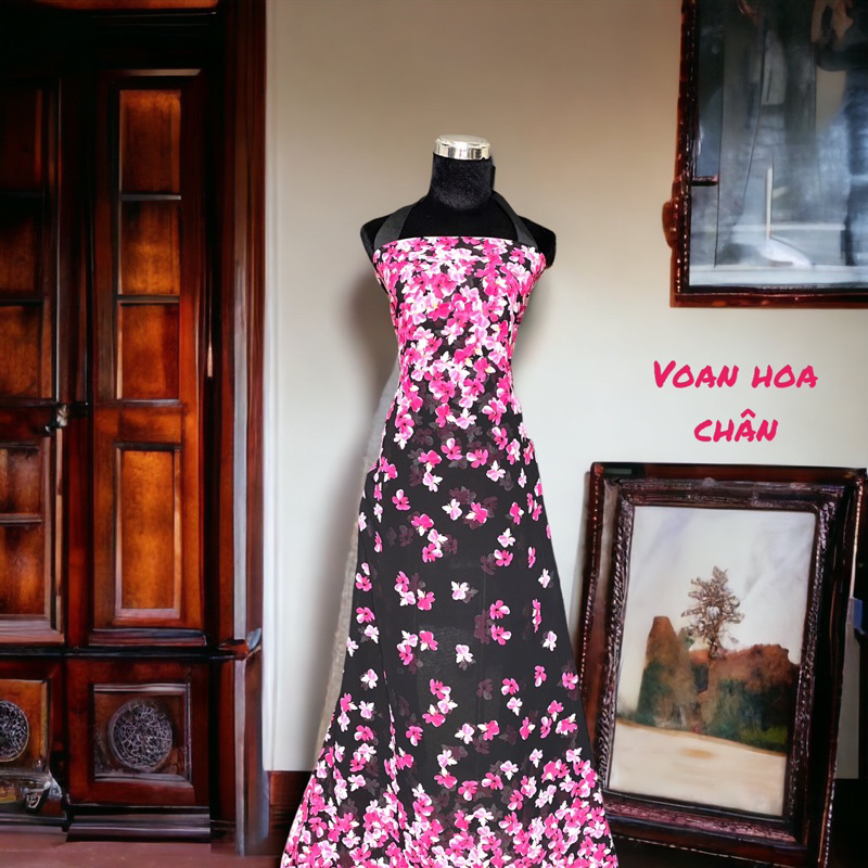 Vải áo dài voan chiffon hoa chân MS3257