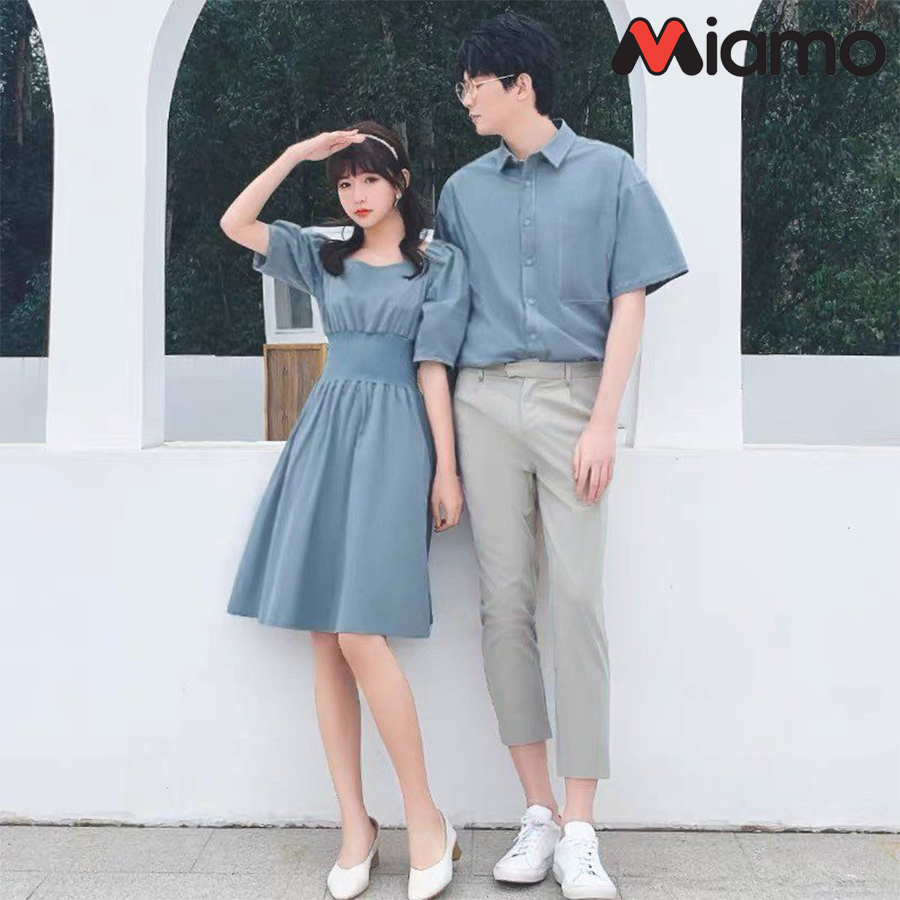 Set đồ đôi áo sơ mi nam - đầm nữ thiết kế cute thời trang Miamo MO105