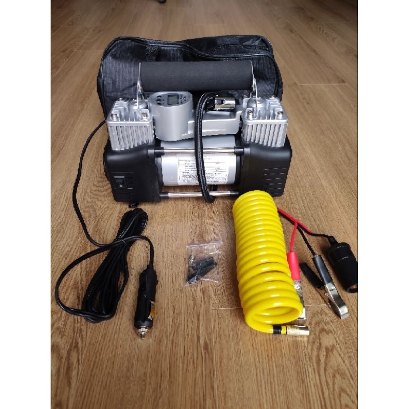 Bơm lốp xe ô tô xe máy 2 xilanh 12V đồng hồ điện tử tự ngắt chính hãng SUITU máy nén khi ô tô đi đường dài đi phượt