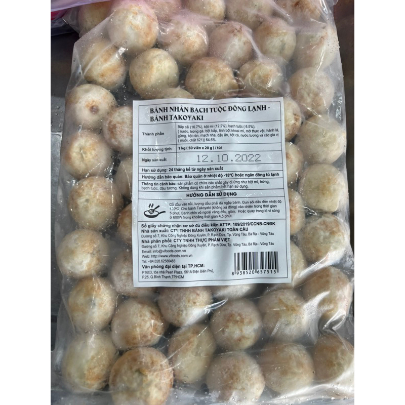 Hoả Tốc-Bánh Bạch Tuộc Takoyaki - Gói 1kg (40 Viên)-Xiên que giá sỉ-NP food