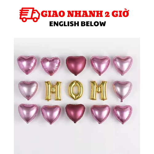Bộ bong bóng tim trang trí Ngày của Mẹ Mothers Day nhiều màu mfd18