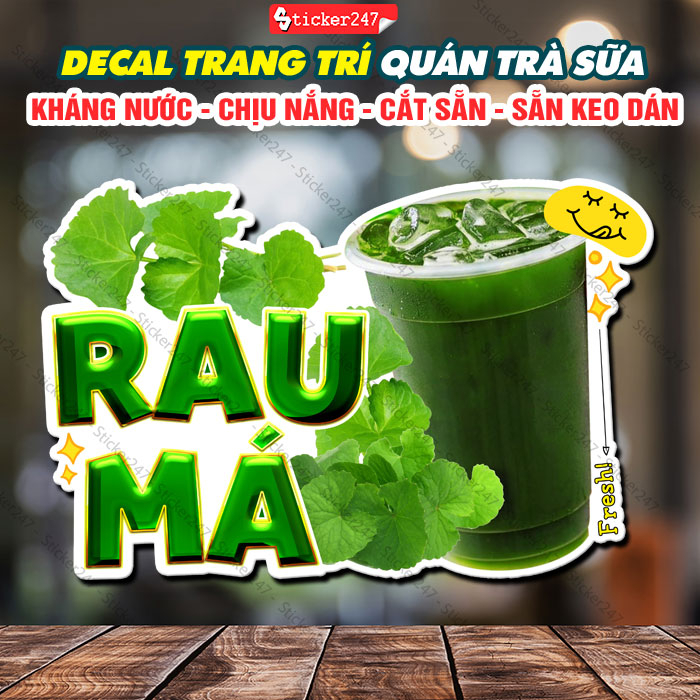 Tranh Dán Tường Rau Má 🌈 Decal Dán Tường Trang Trí Quán Nước, Quán Trà Sữa - Sticker Rau Má Chống Nước