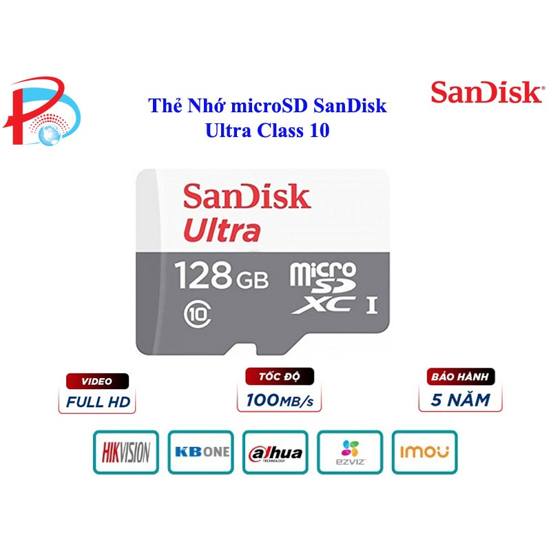 Thẻ Nhớ Camera MicroSD SanDisk Ultra 128GB/64G/32G UHS-I - 100MB/s - hàng chính hãng