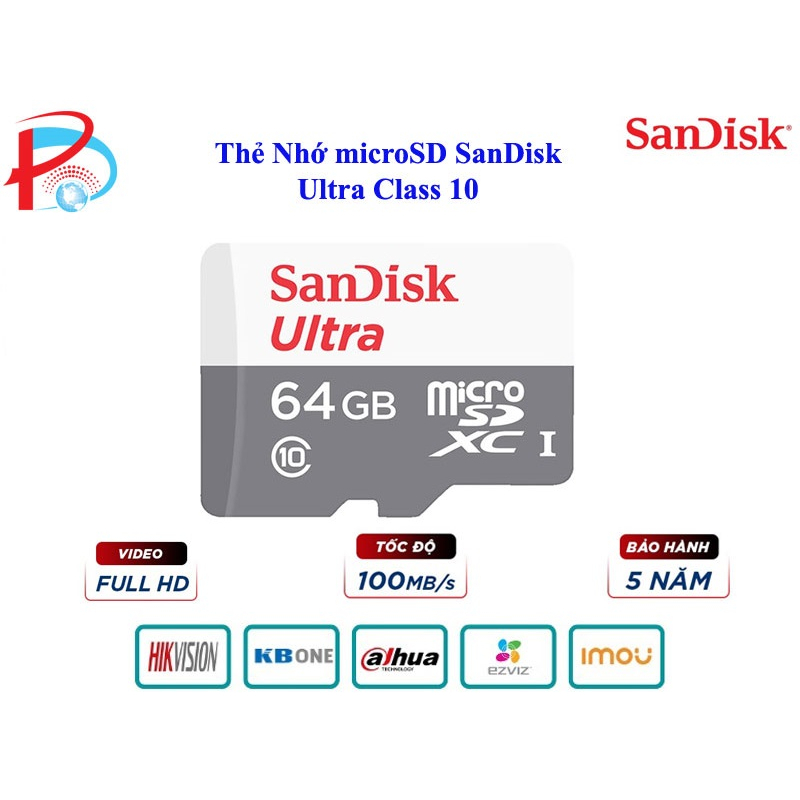 Thẻ Nhớ Camera MicroSD SanDisk Ultra 128GB/64G/32G UHS-I - 100MB/s - hàng chính hãng